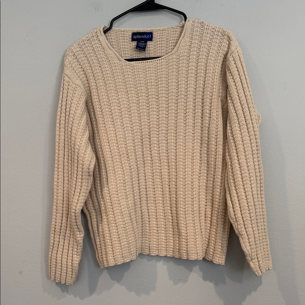 Splendor! Cream Ribbed Crewneck Women's Sweater